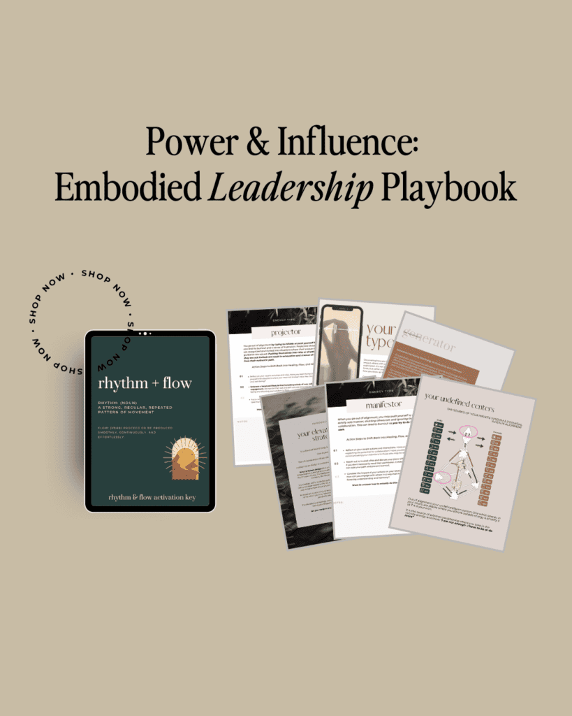 Power & Influence: Embodied Leadership Playbook featuring the Rhythm & Flow Activation Key. A transformative guide for visionary coaches to step into aligned leadership with Human Design insights.